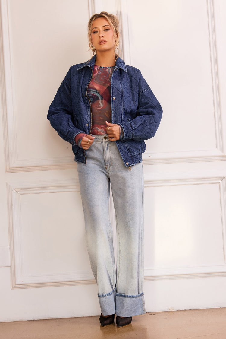 Dream Big Quilted Denim Jacket - Dark Blue for women