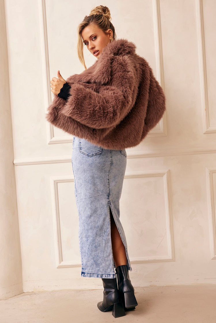 Dreaming Of Travel Faux Fur Jacket - Mocha for women