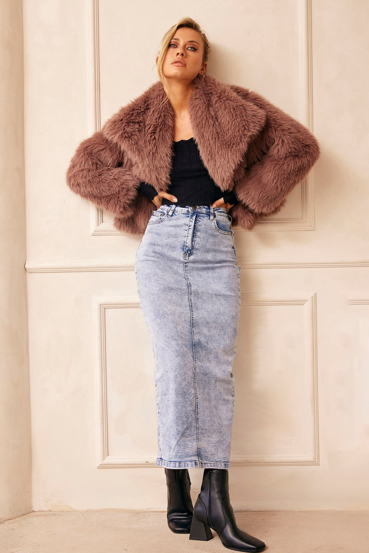 Dreaming Of Travel Faux Fur Jacket - Mocha for women