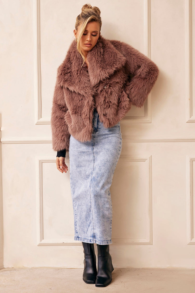 Dreaming Of Travel Faux Fur Jacket - Mocha for women
