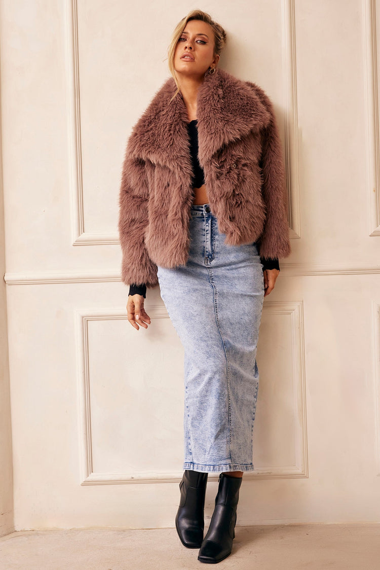 Dreaming Of Travel Faux Fur Jacket - Mocha for women