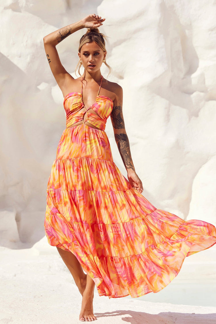 Dreamy Sun Maxi Dress - Orange Multi for women