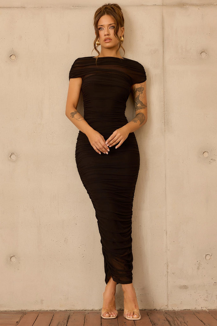 Elysian Mesh Midi Dress - Black for women