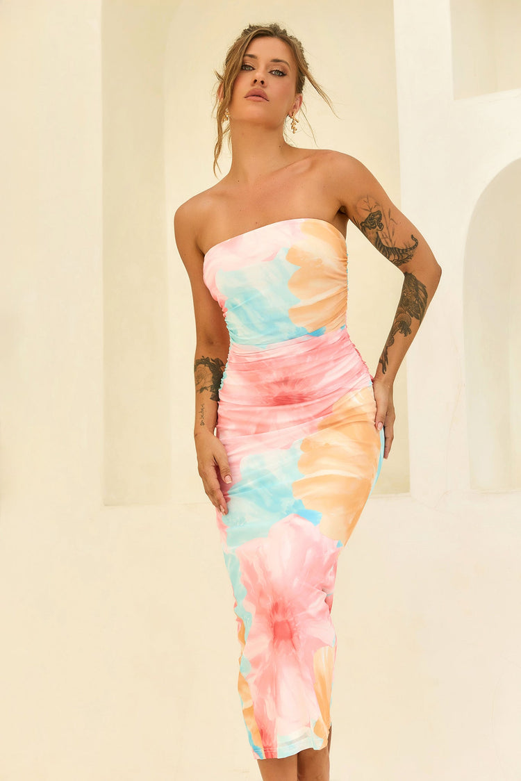 Euphoria Hour Mesh Midi Dress - Pink Blue for women