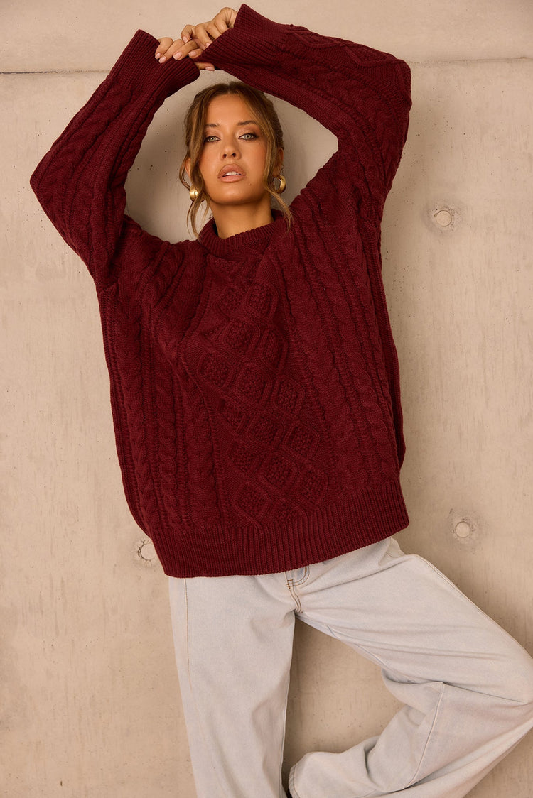 Falling Forward Knit Sweater - Wine for women