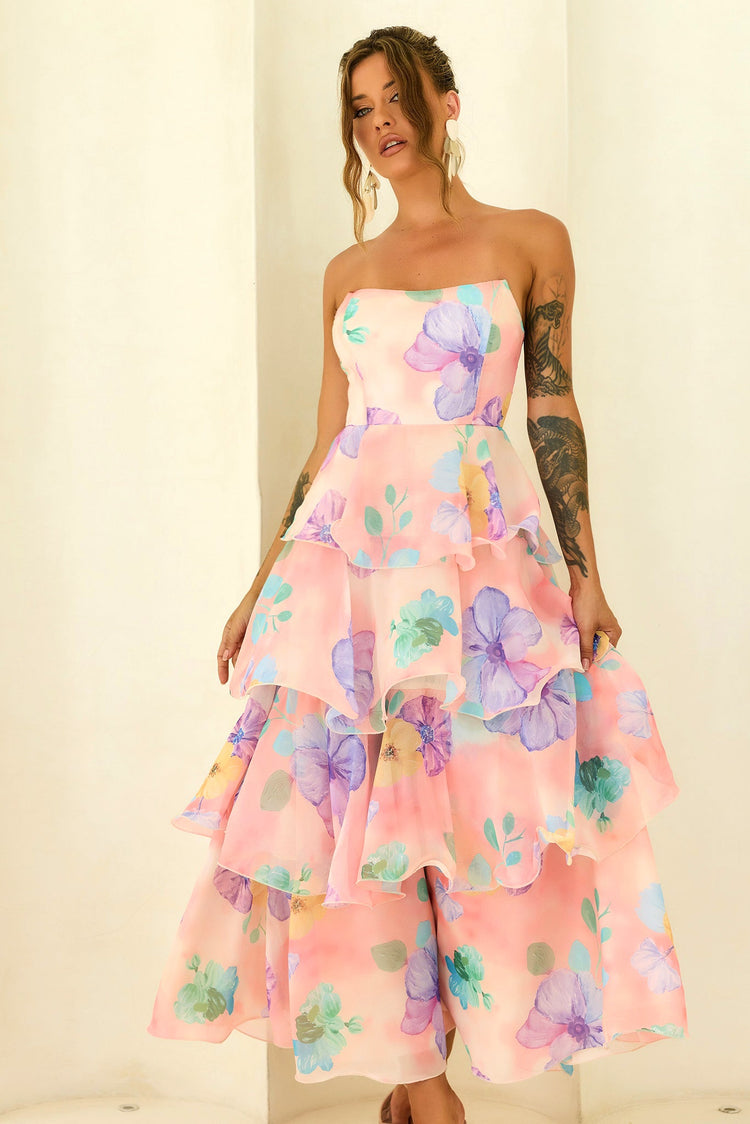 Free Daydream Chiffon Maxi Dress - Peach Multi for women