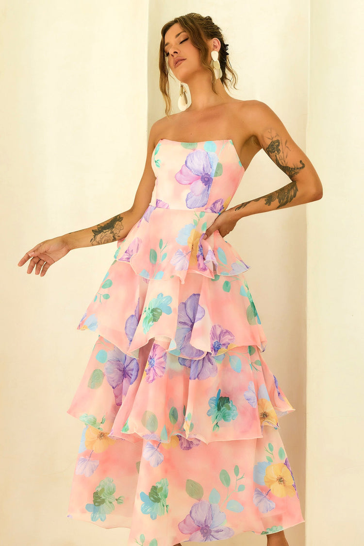 Free Daydream Chiffon Maxi Dress - Peach Multi for women