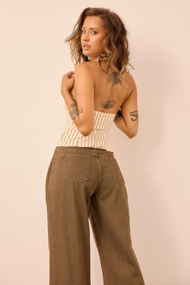 Get My Attention Woven Top - Cream Stripe for women