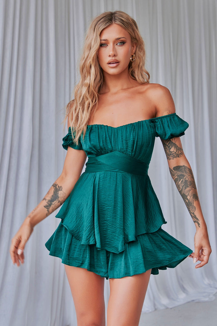Ground Theory Off-the Shoulder Playsuit - Forest Green for women