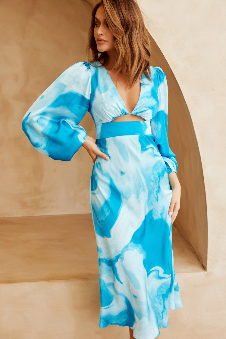 In Full Swing Midi Dress - Blue Multi for women