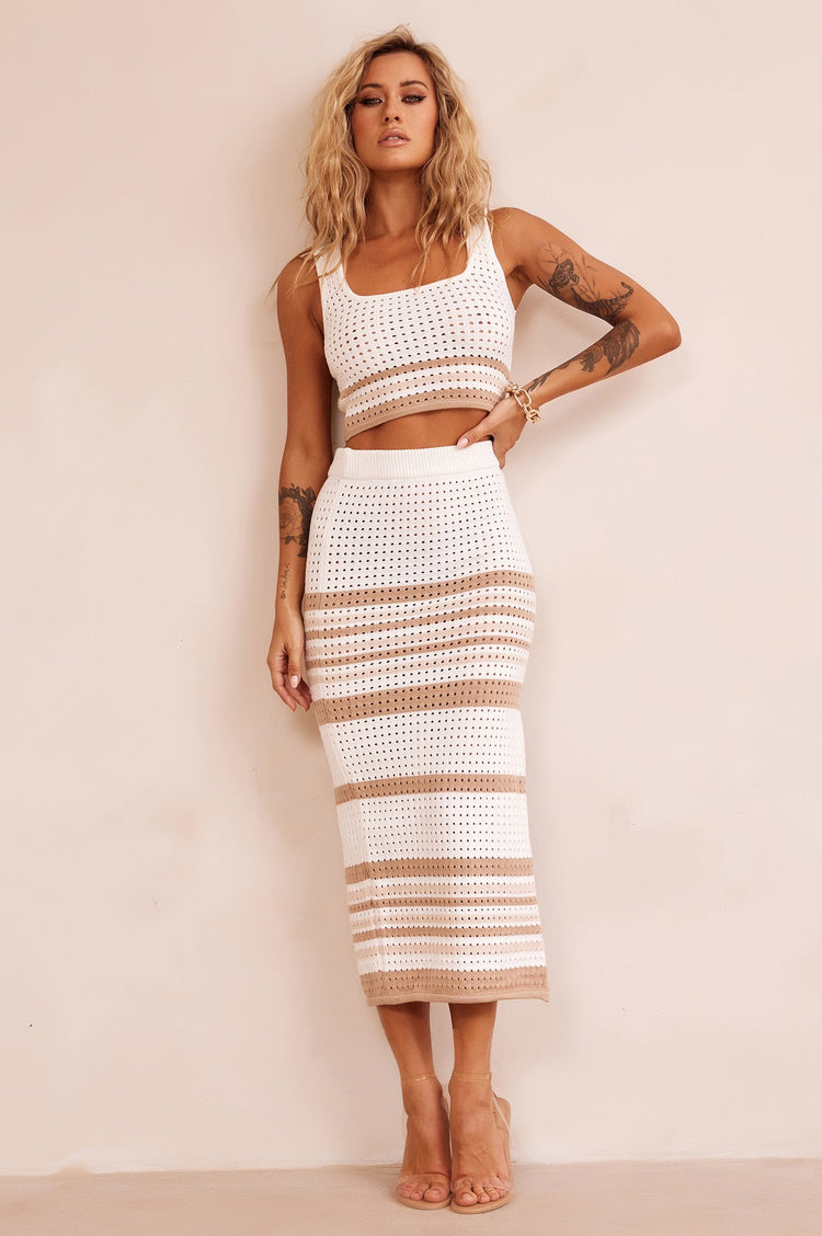 In The Groove Midi Skirt - Beige for women