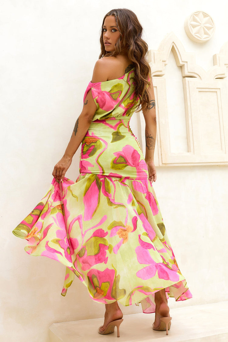 Kissed By Summer Chiffon Maxi Dress - Lime for women