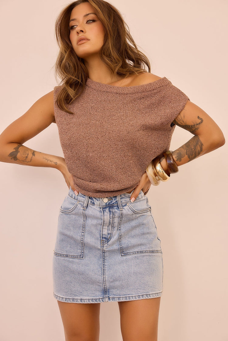 Luxury Lookbook Denim Skirt - Washed Blue for women