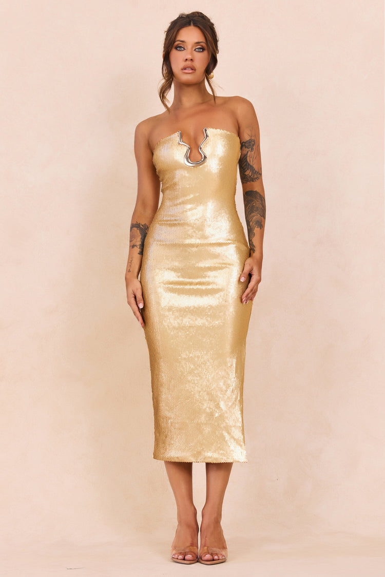 gold midi dress uk For Love & Lemons