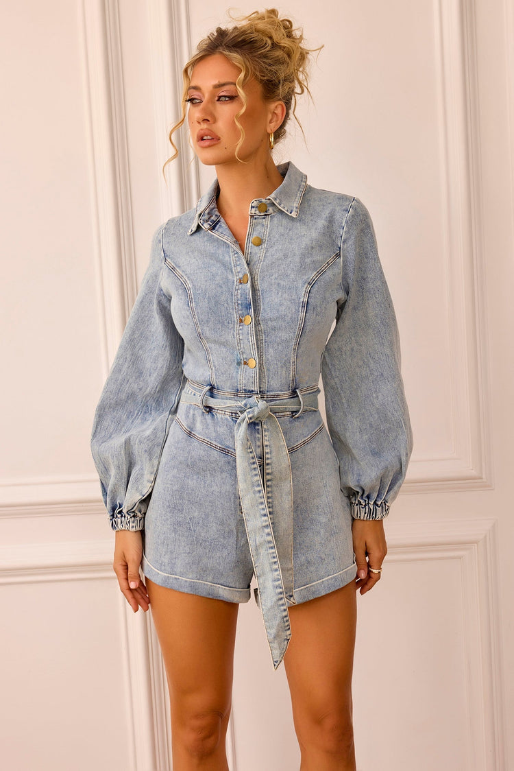 Monroe Denim Playsuit - Washed Blue for women
