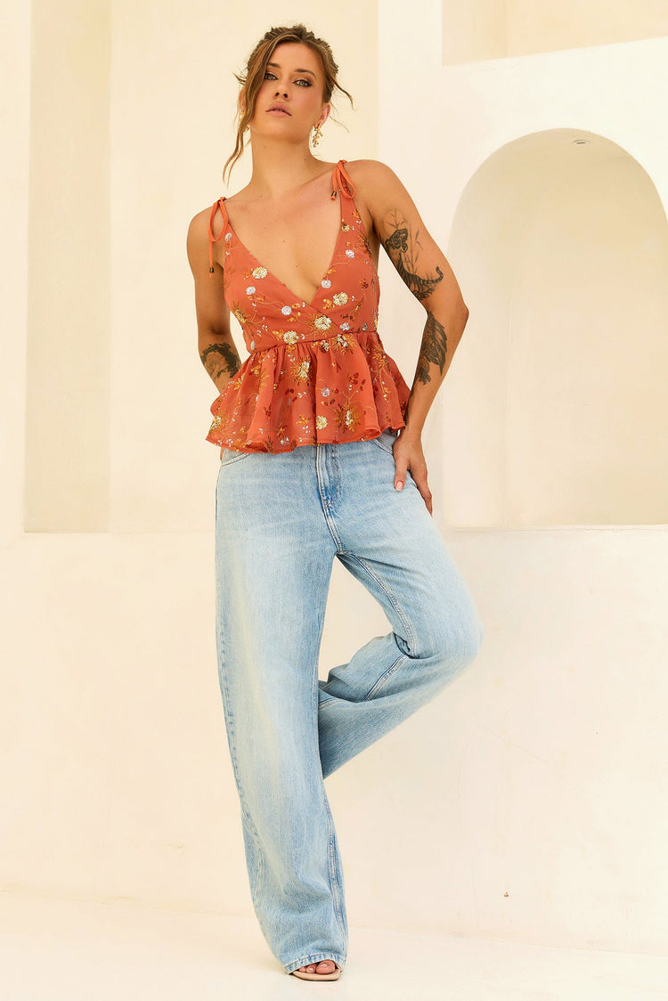Moonbeam Luxe Sequin Chiffon Top - Orange for women
