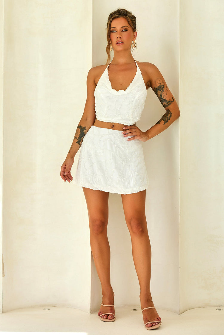 Moonlight Drive Beaded Chiffon Top - White for women