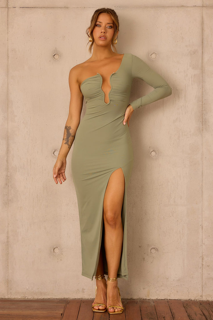 Nocturne Draped Maxi Dress - Olive for women