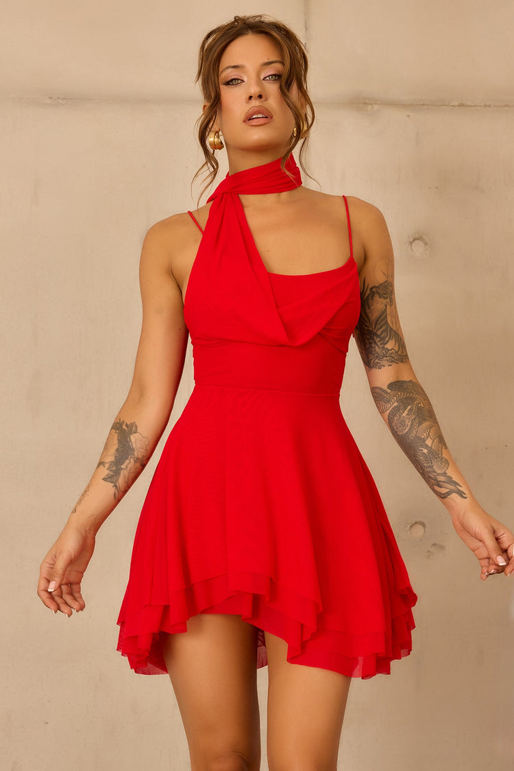 Nocturne Veil Mesh Mini Dress - Red for women