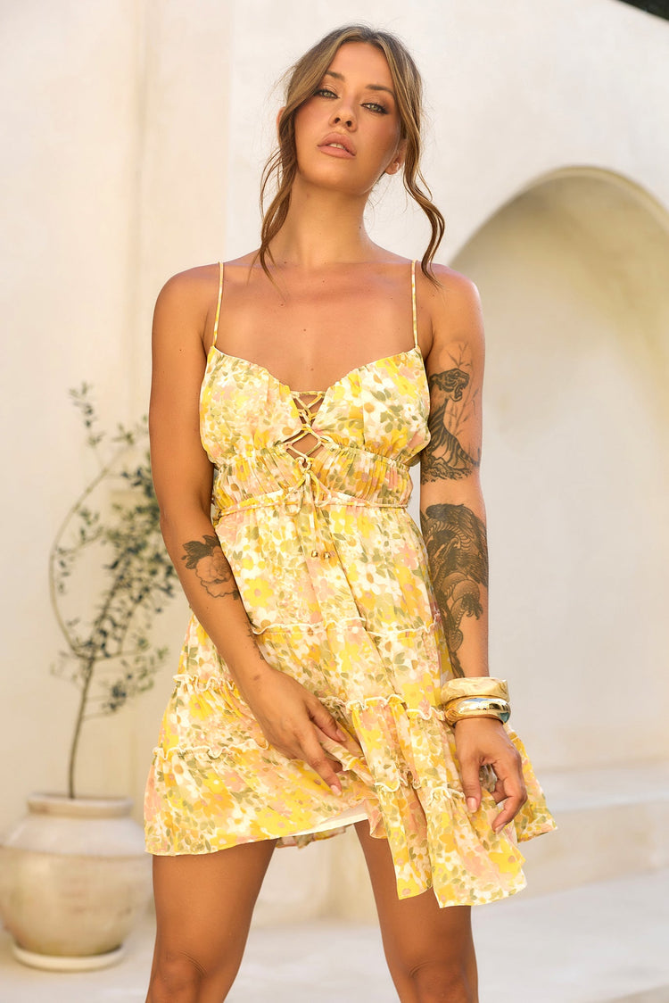 One Of A Kind Mini Dress - Yellow for women
