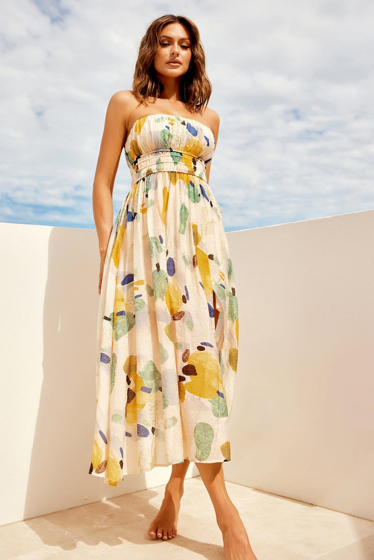 Palm Lover Midi Dress - Yellow for women