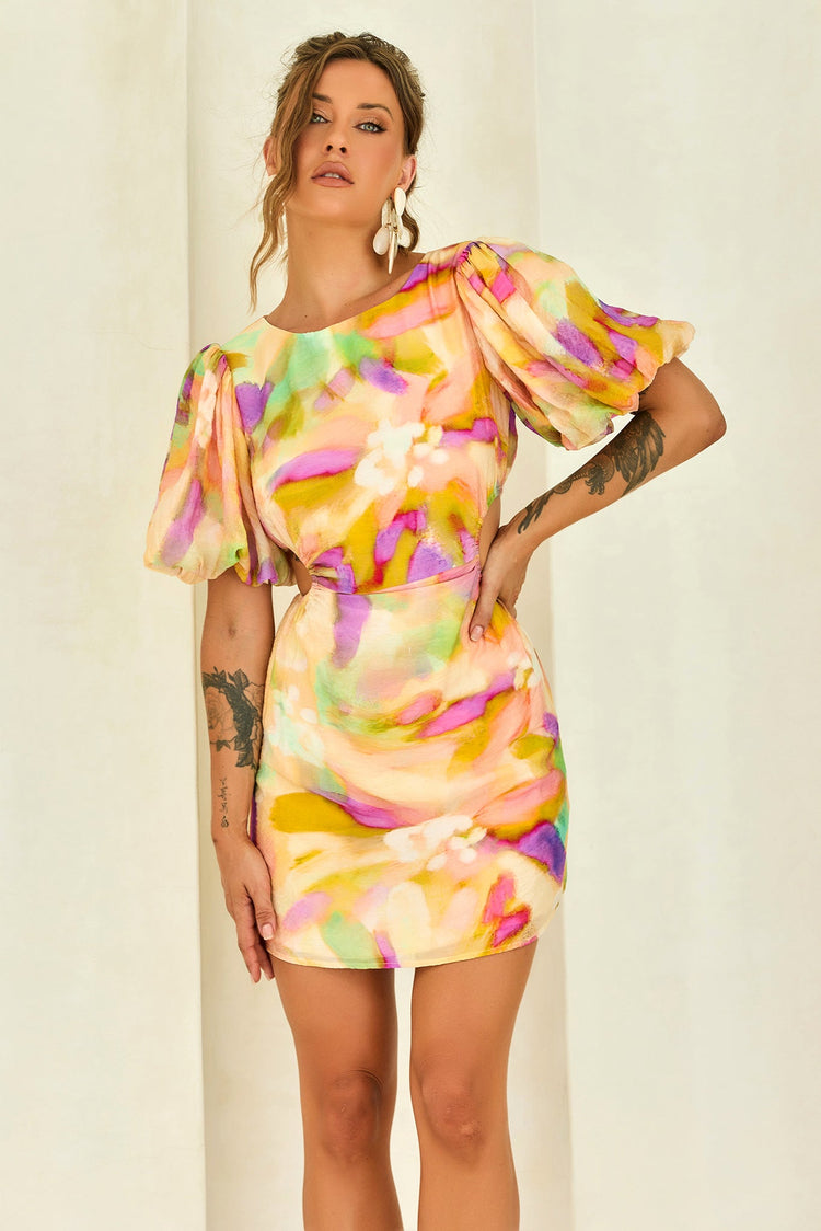 Petals And Wind Mini Dress - Yellow Multi for women