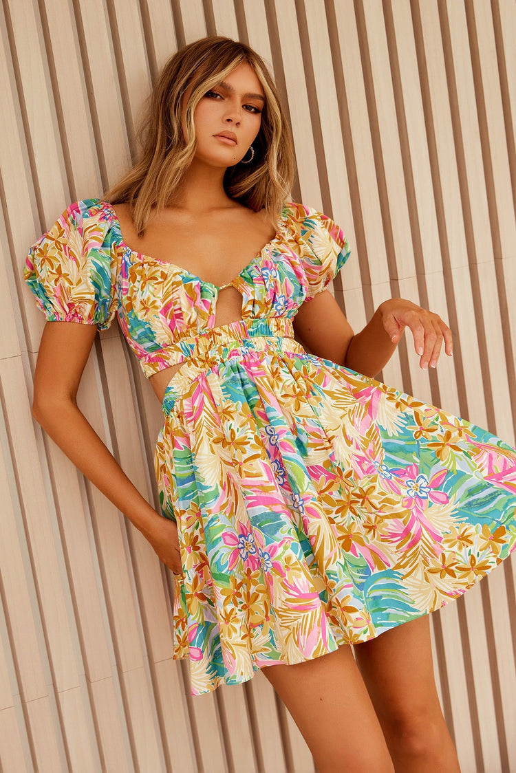 Reasons Mini Dress - Yellow Multi for women