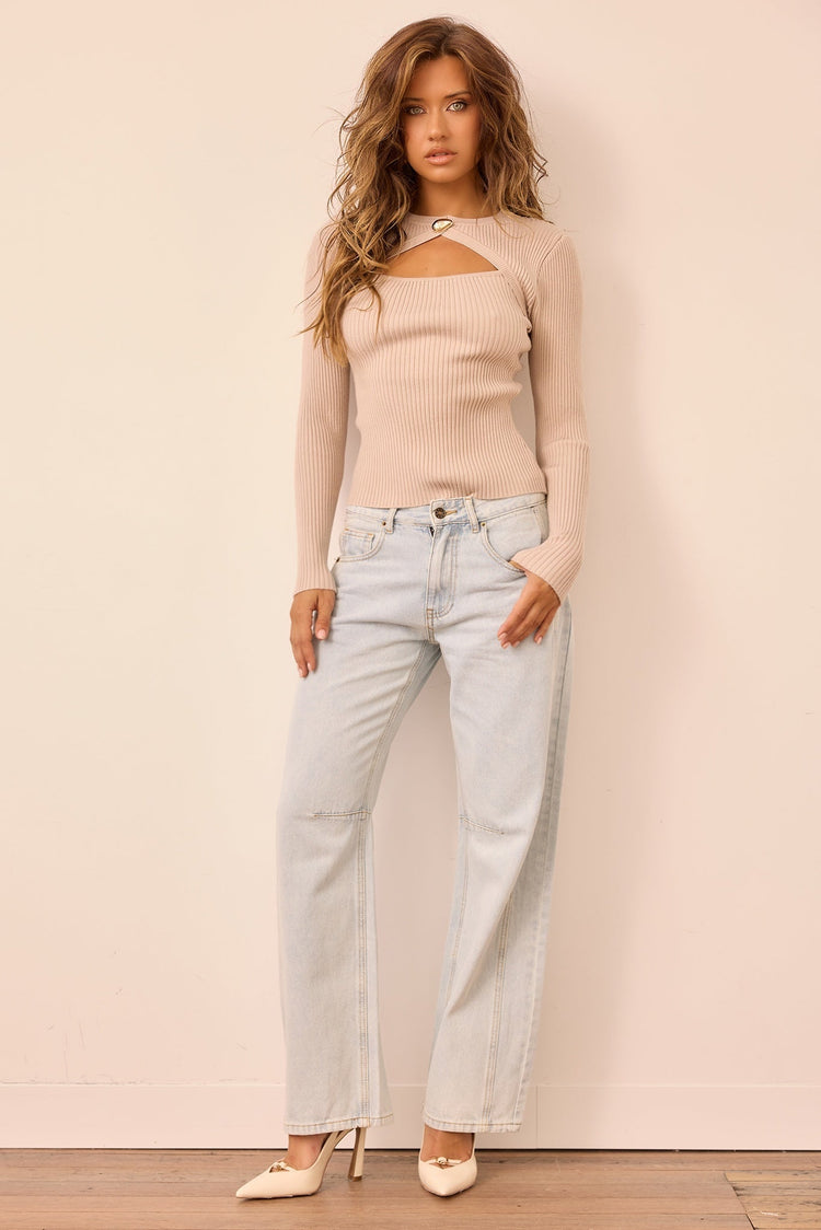 Ridgeway Knit Top - Beige for women