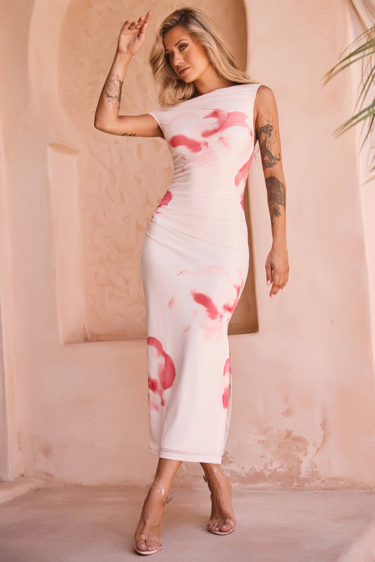 Roseberry Kiss Midi Dress - Coral for women