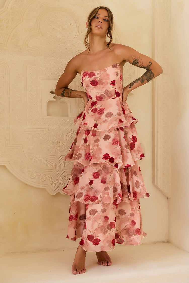 Showered With Love Chiffon Maxi Dress - Blush for women