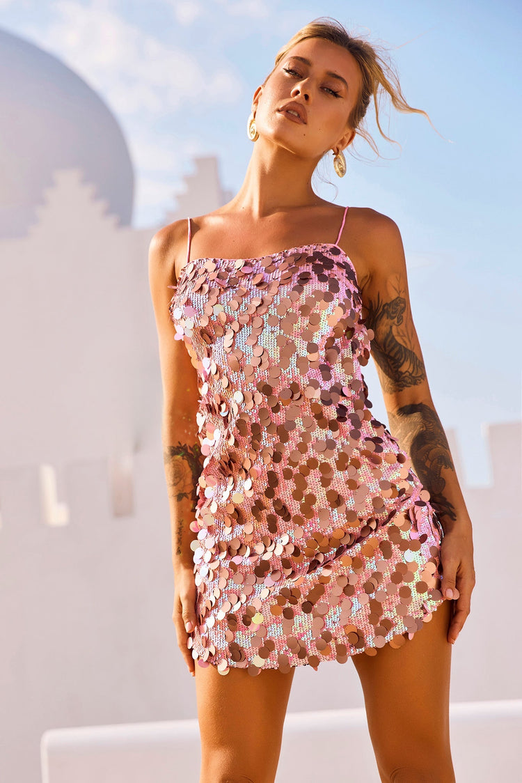Sparks Fly Mini Dress - Pink Gold for women
