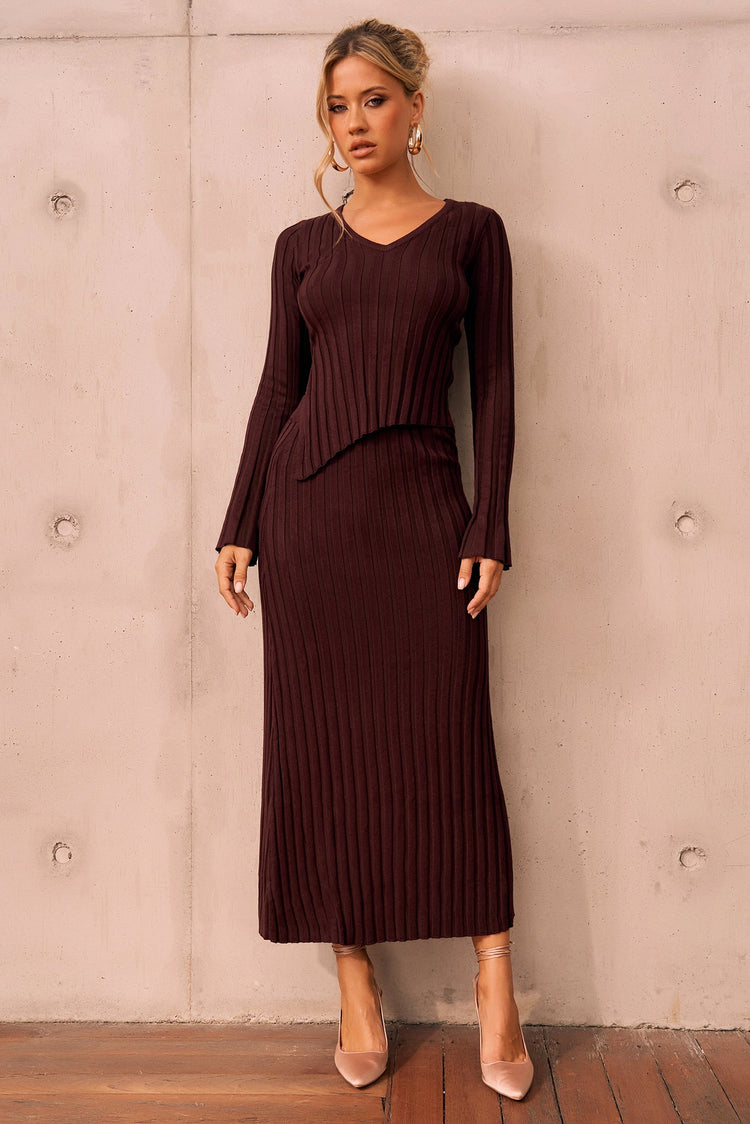 Sprint To The Finish Knit Skirt - Chocolate for women
