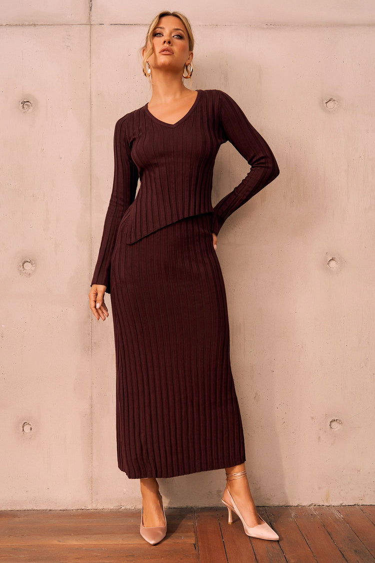 Sprint To The Finish Knit Skirt - Chocolate for women