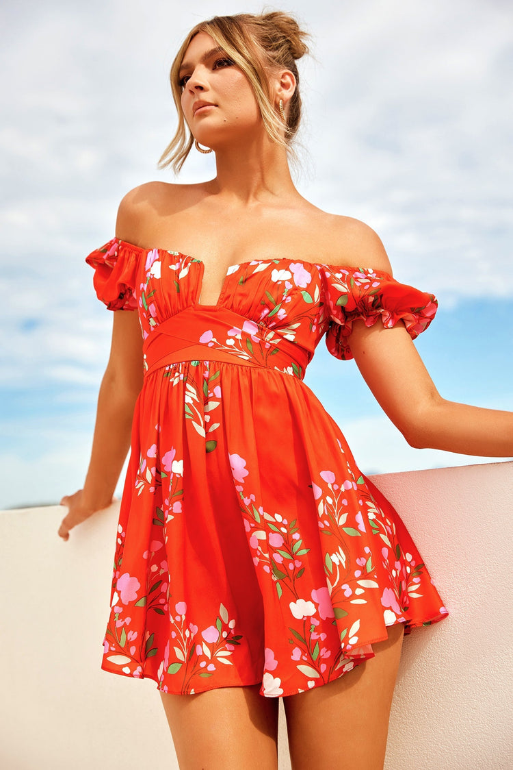 Sun Seaker Mini Dress - Red Print for women