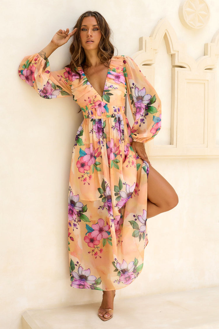 Sweet Charm Chiffon Maxi Dress - Yellow Multi for women