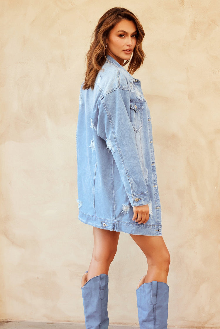 Sweet Emotion Denim Jacket - Washed Blue for women
