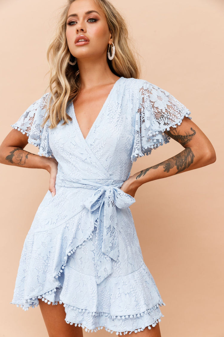 Tickle My Fancy Mini Dress - Baby Blue for women