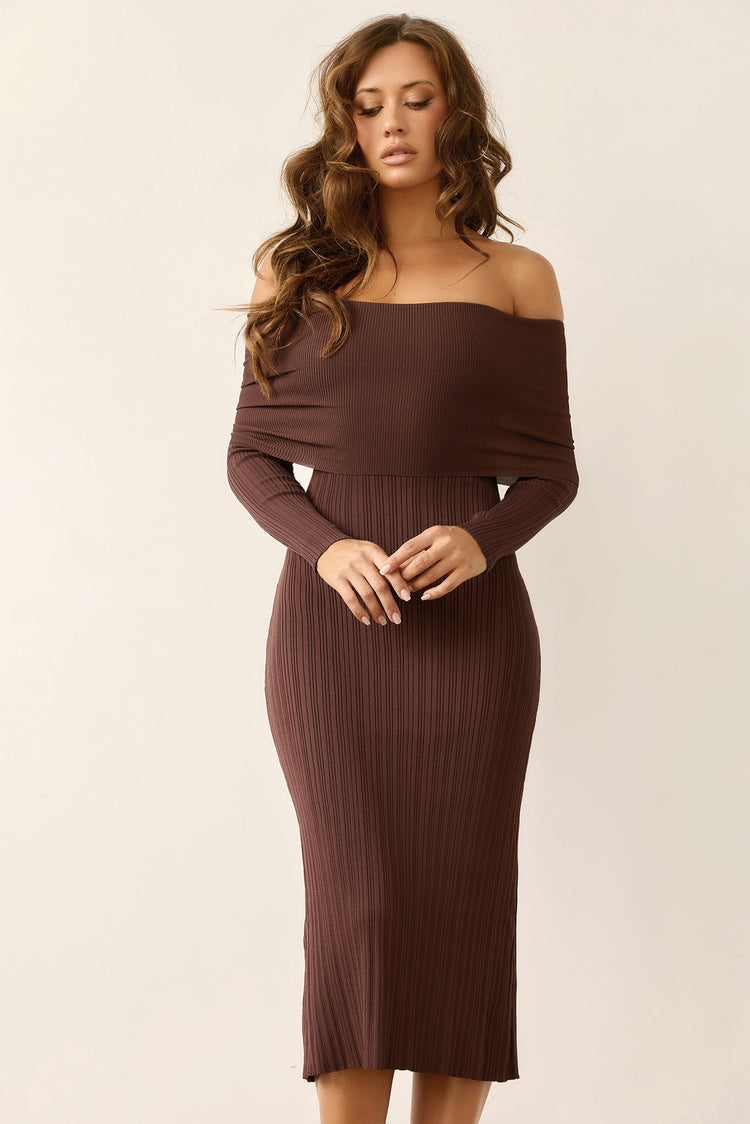 Top Notch Knit Midi Dress - Chocolate for women