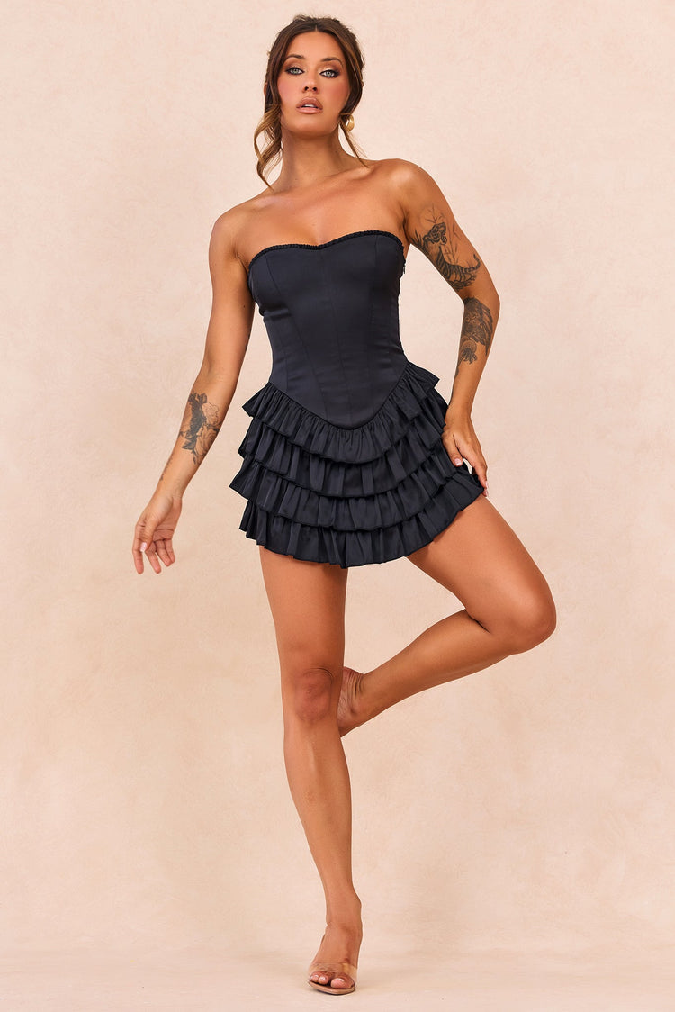 Velour Reverie Satin Mini Dress - Black for women