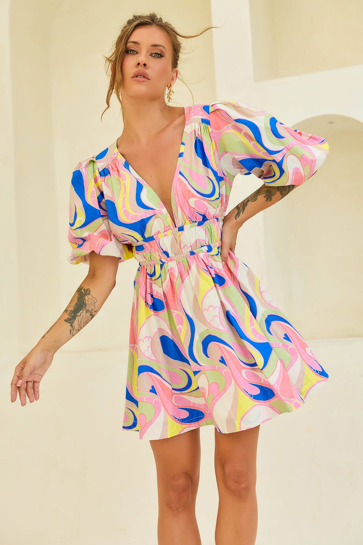 Wander Mini Dress - Blue Multi for women