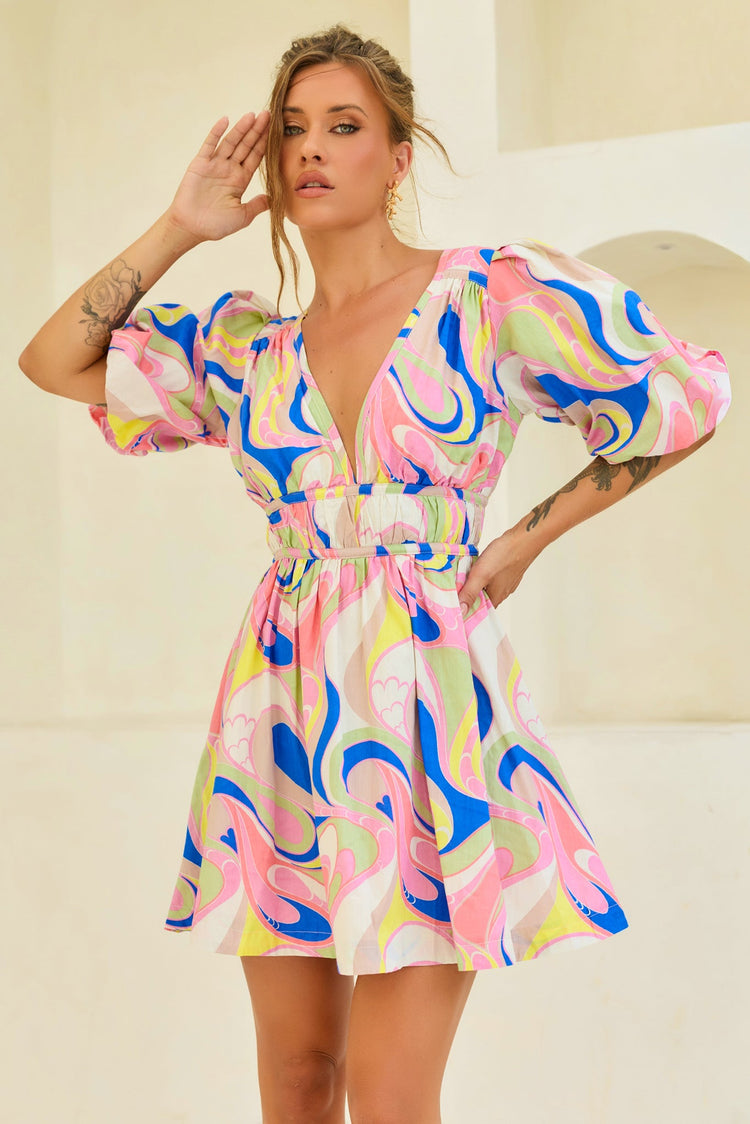 Wander Mini Dress - Blue Multi for women