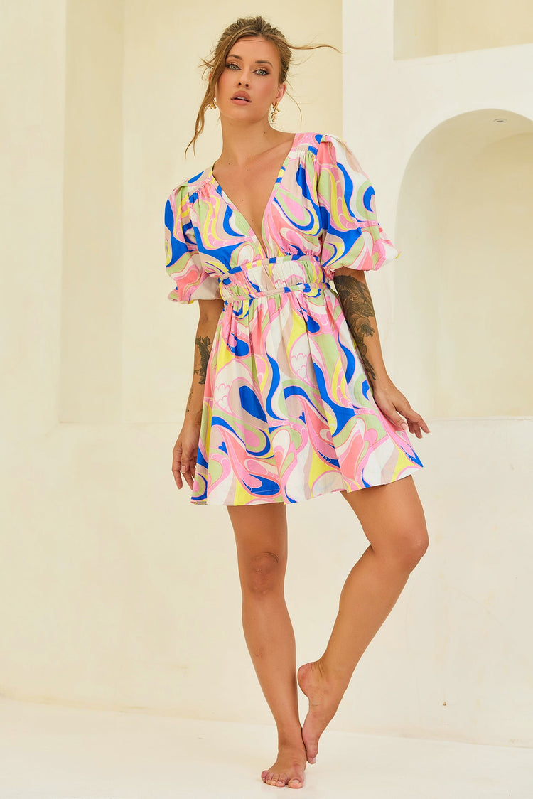 Wander Mini Dress - Blue Multi for women