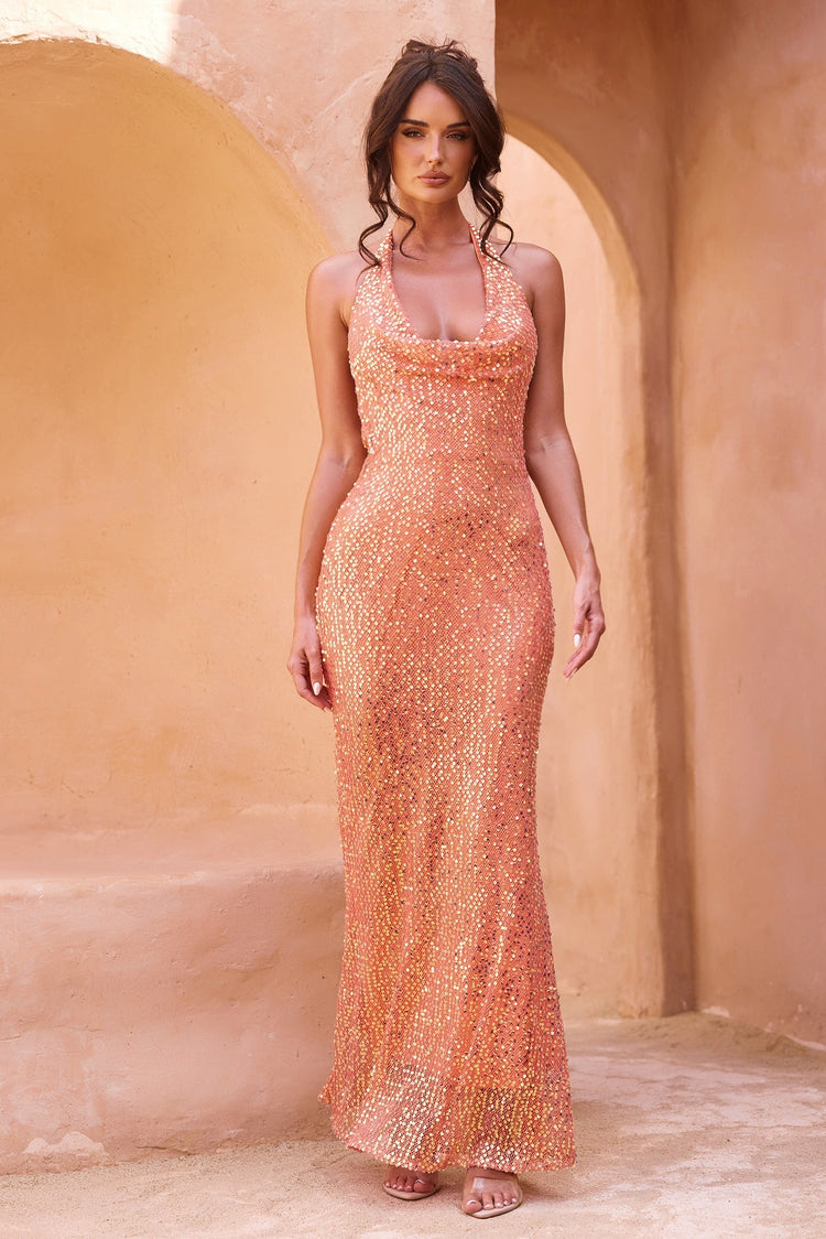 You Wish Sequin Maxi Dress - Orange for women