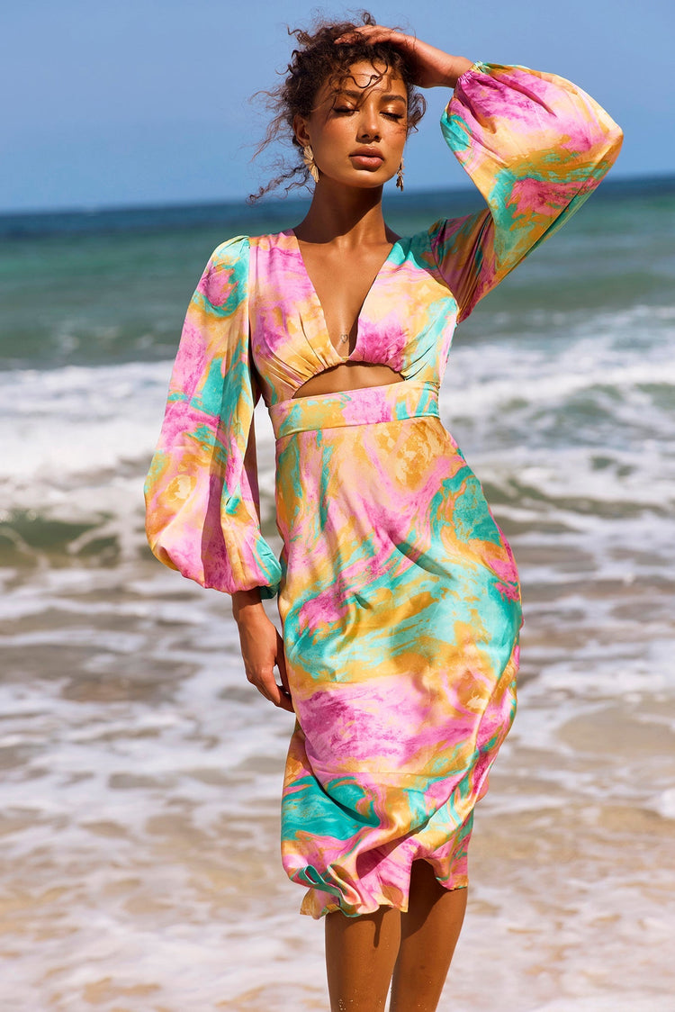 Young And In Love Midi Dress - Pink Multi for women