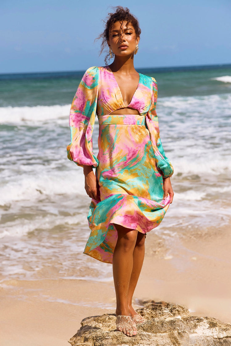 Young And In Love Midi Dress - Pink Multi for women