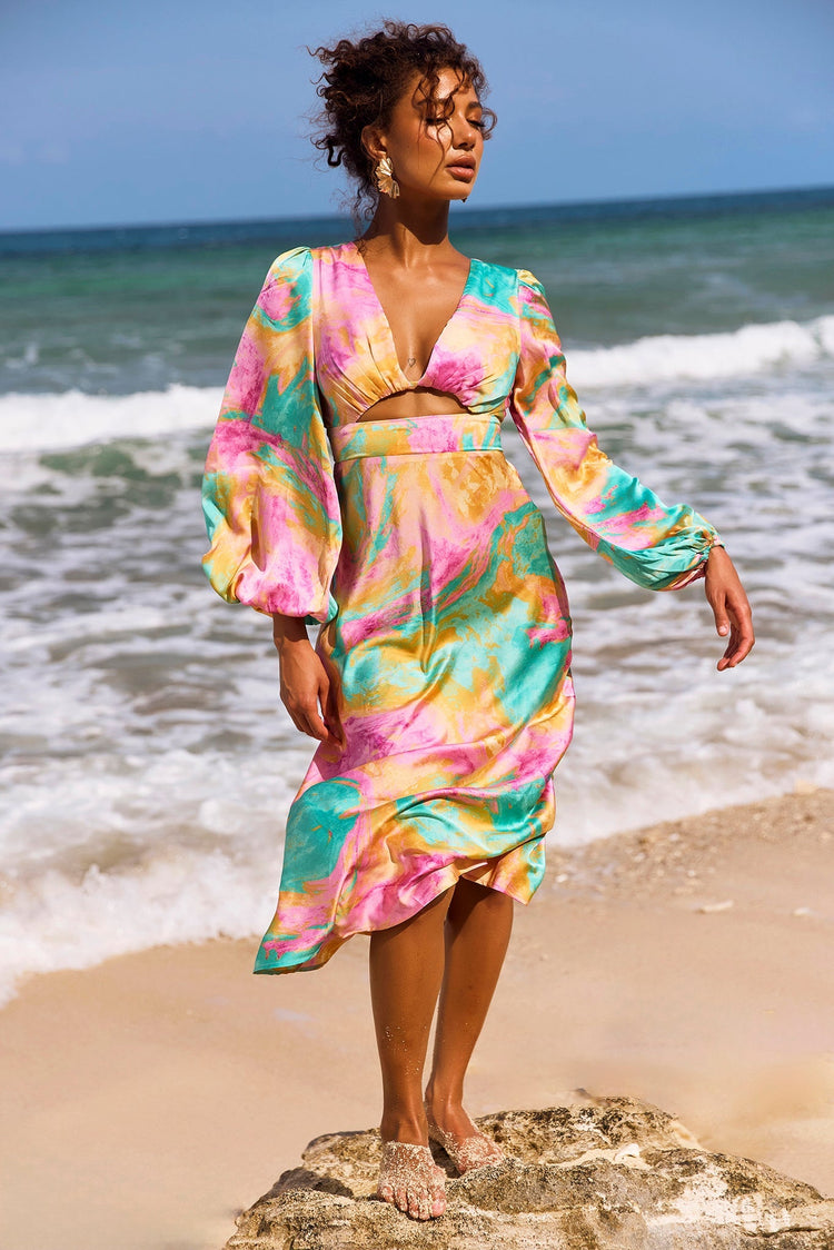 Young And In Love Midi Dress - Pink Multi for women