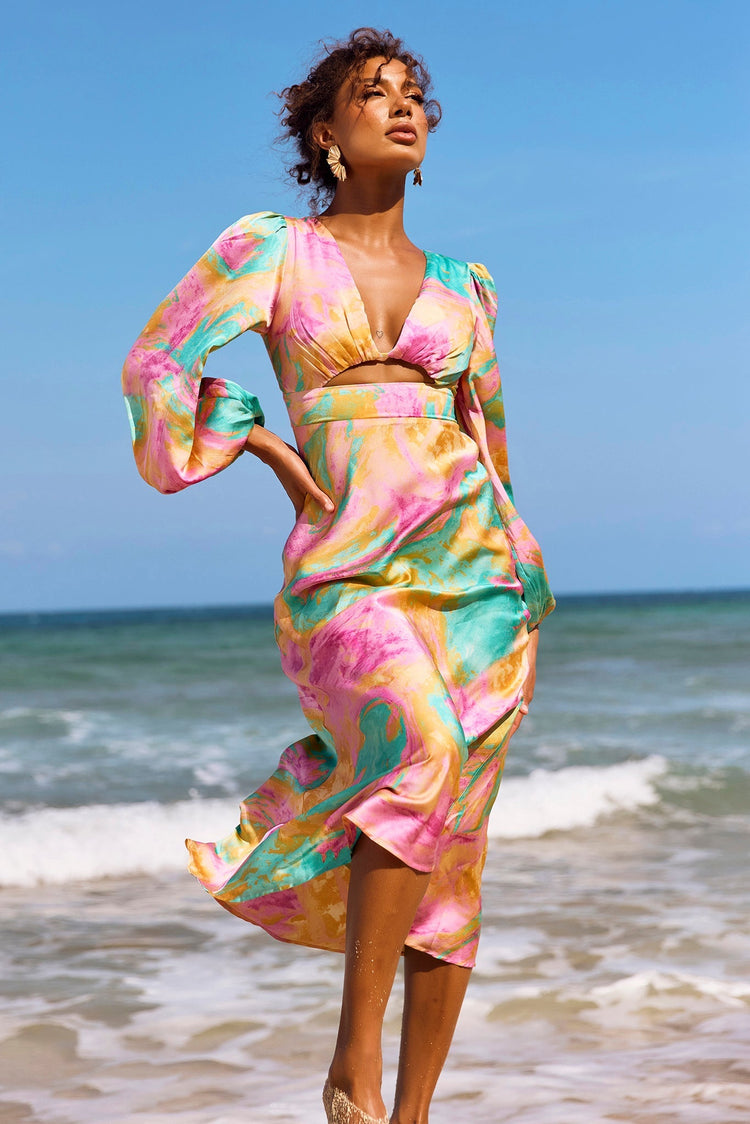 Young And In Love Midi Dress - Pink Multi for women