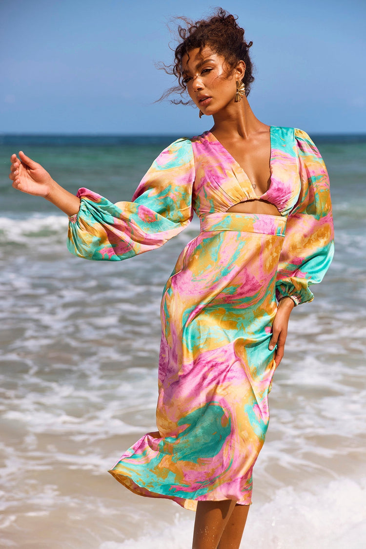 Young And In Love Midi Dress - Pink Multi for women