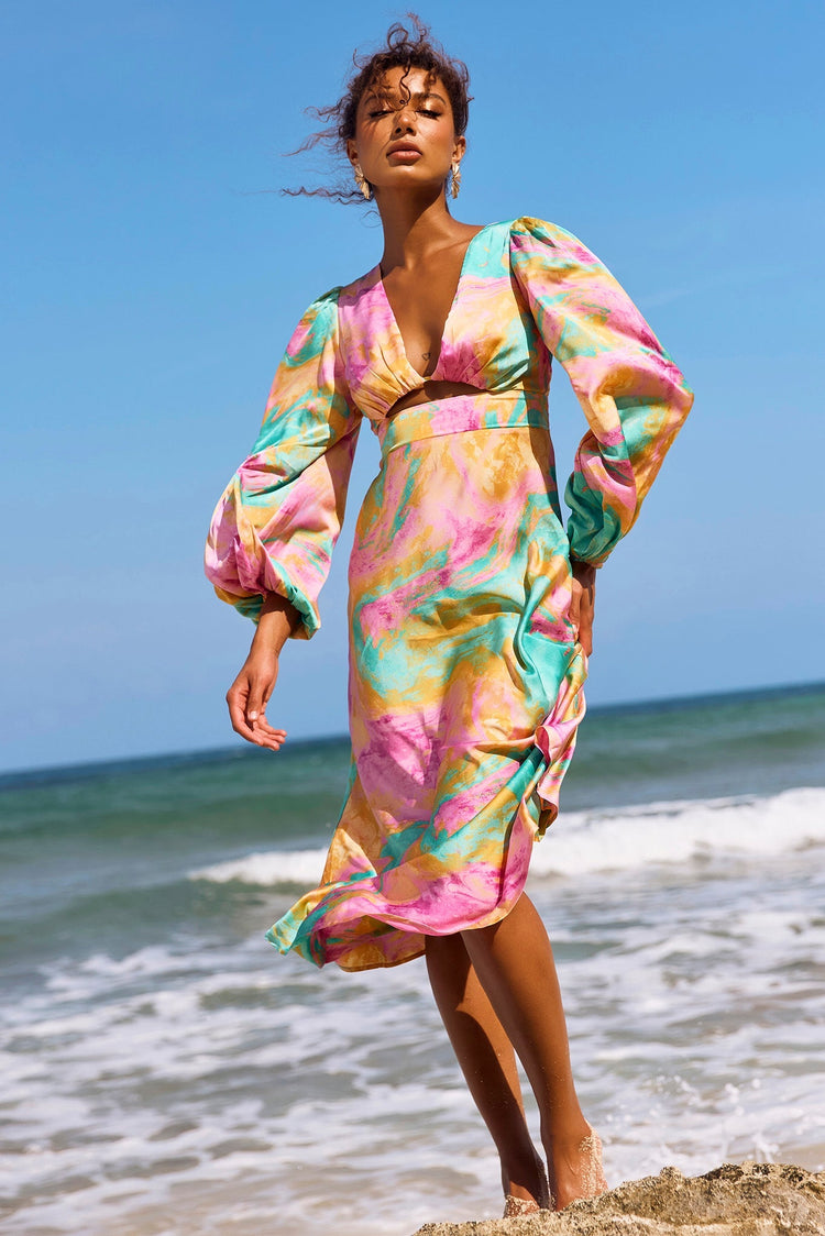Young And In Love Midi Dress - Pink Multi for women